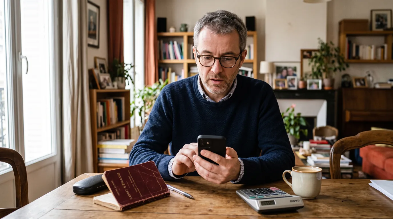 Un épargnant vérifie le taux réel de son ancien livret depuis son téléphone